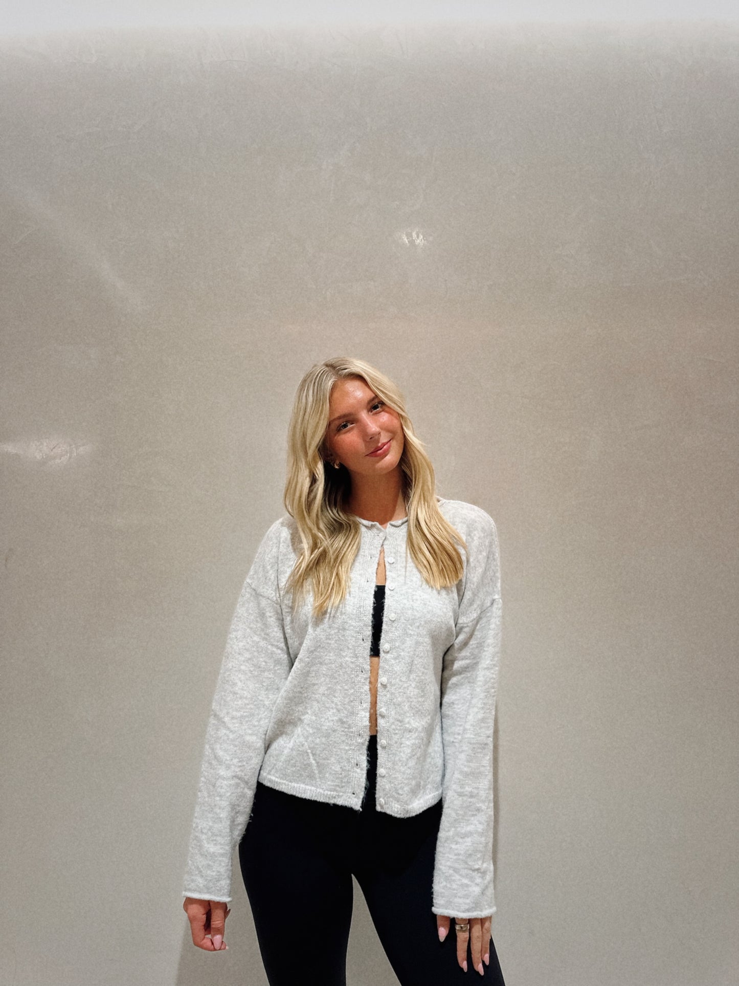 grey cardigan