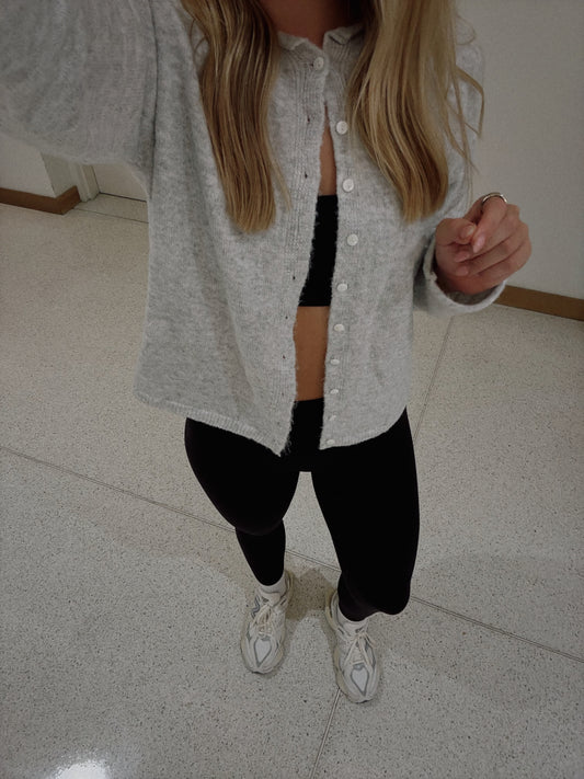 grey cardigan