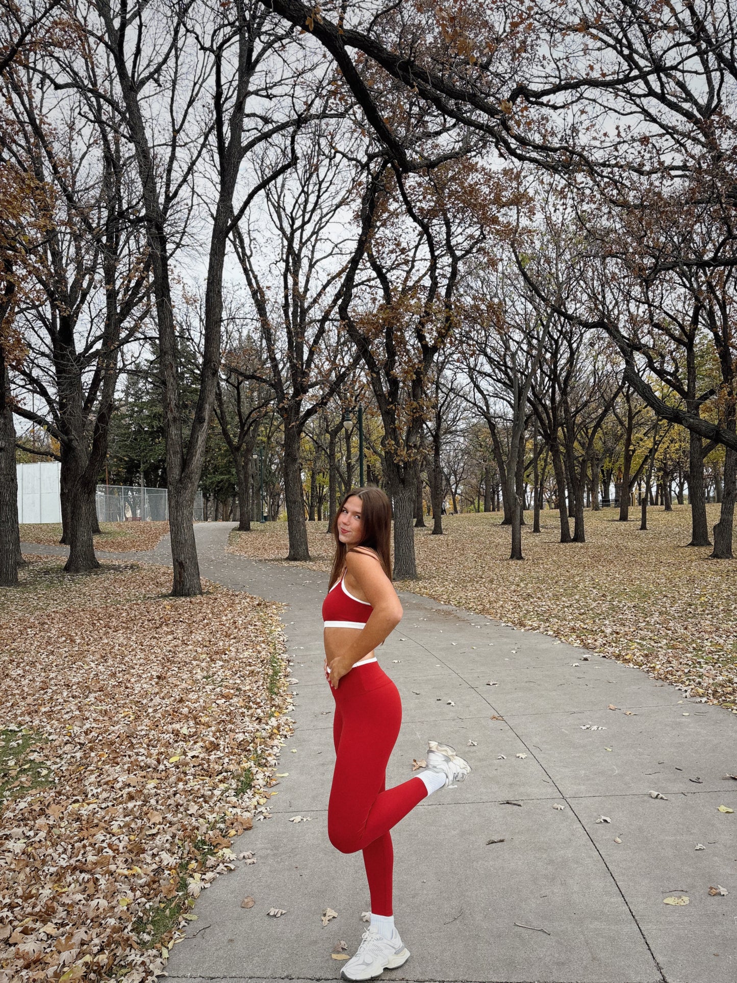 red double lined leggings