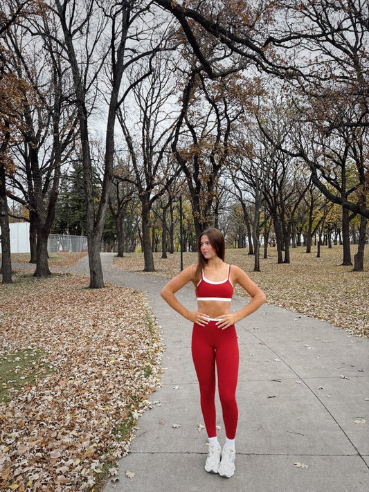 red double lined leggings