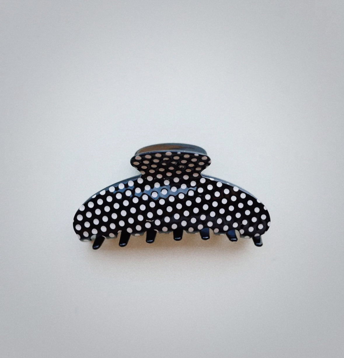 black and white polkadot hair clip