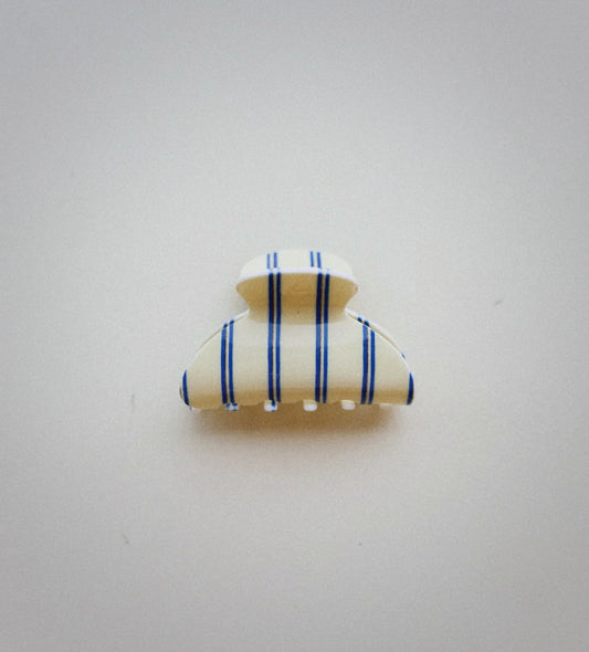 Cream and blue striped hair clip