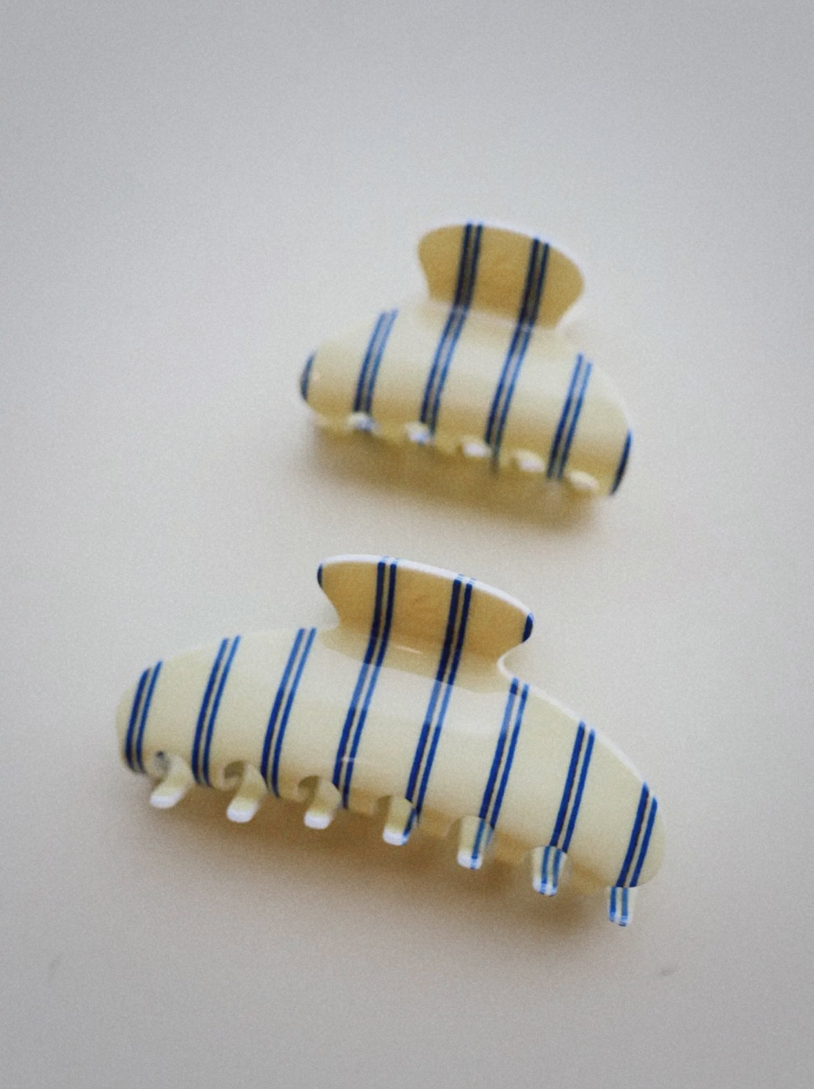 Cream and blue striped hair clip