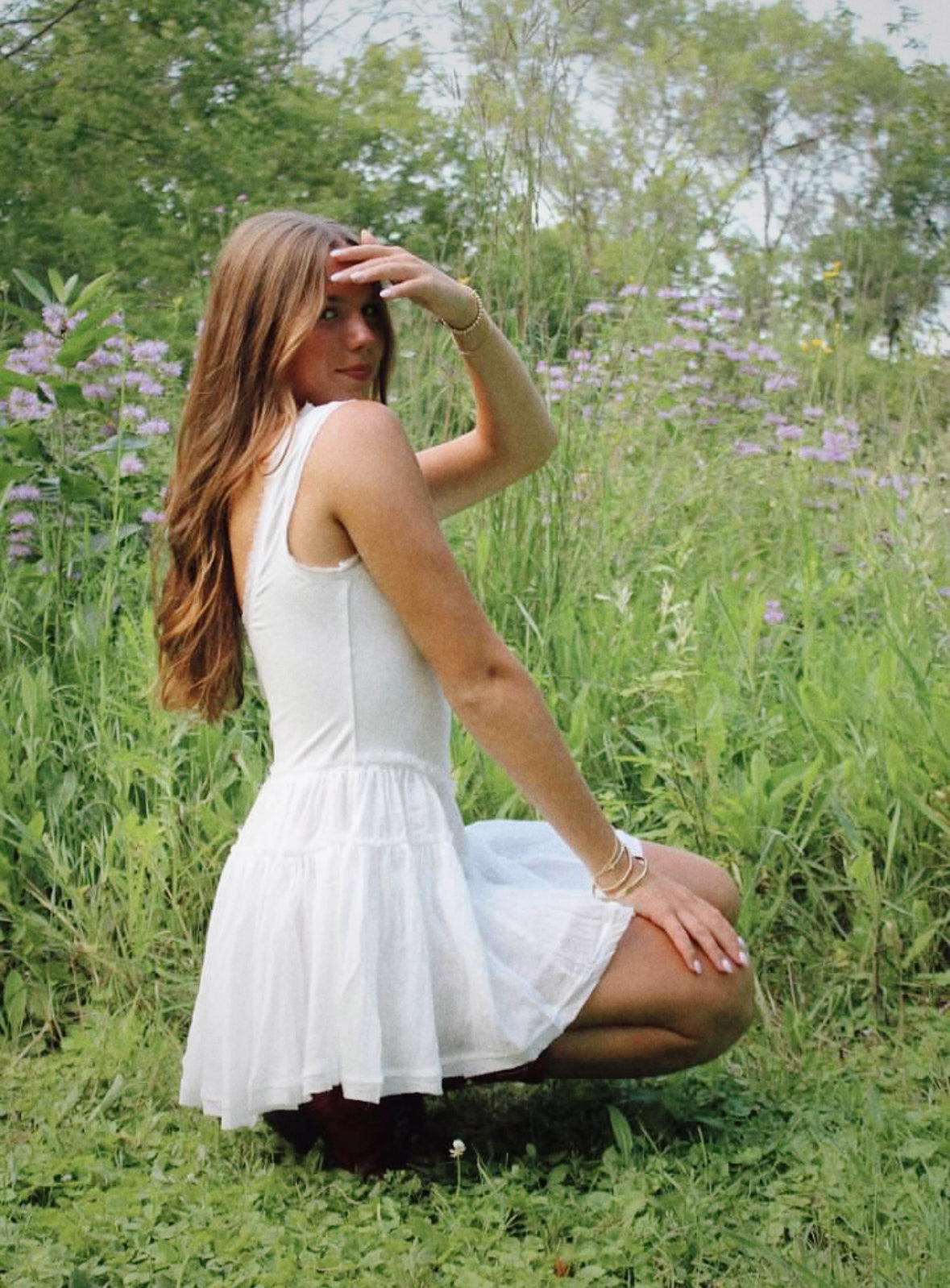 white drop waist dress