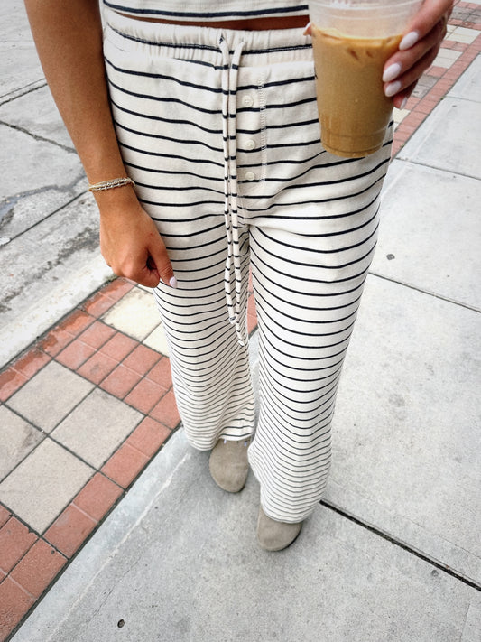 black and cream striped pants