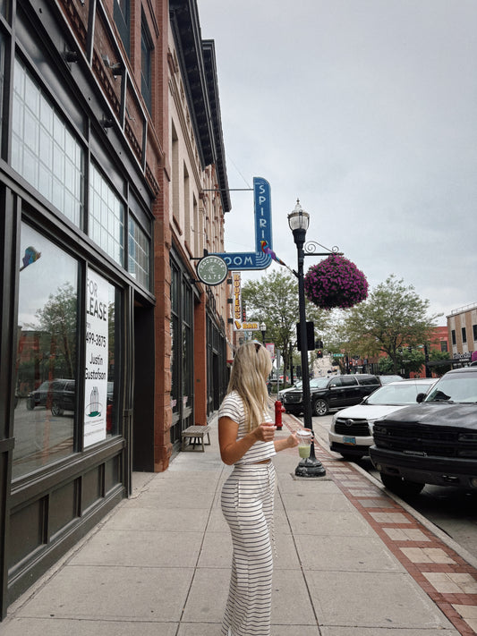 black and cream striped pants