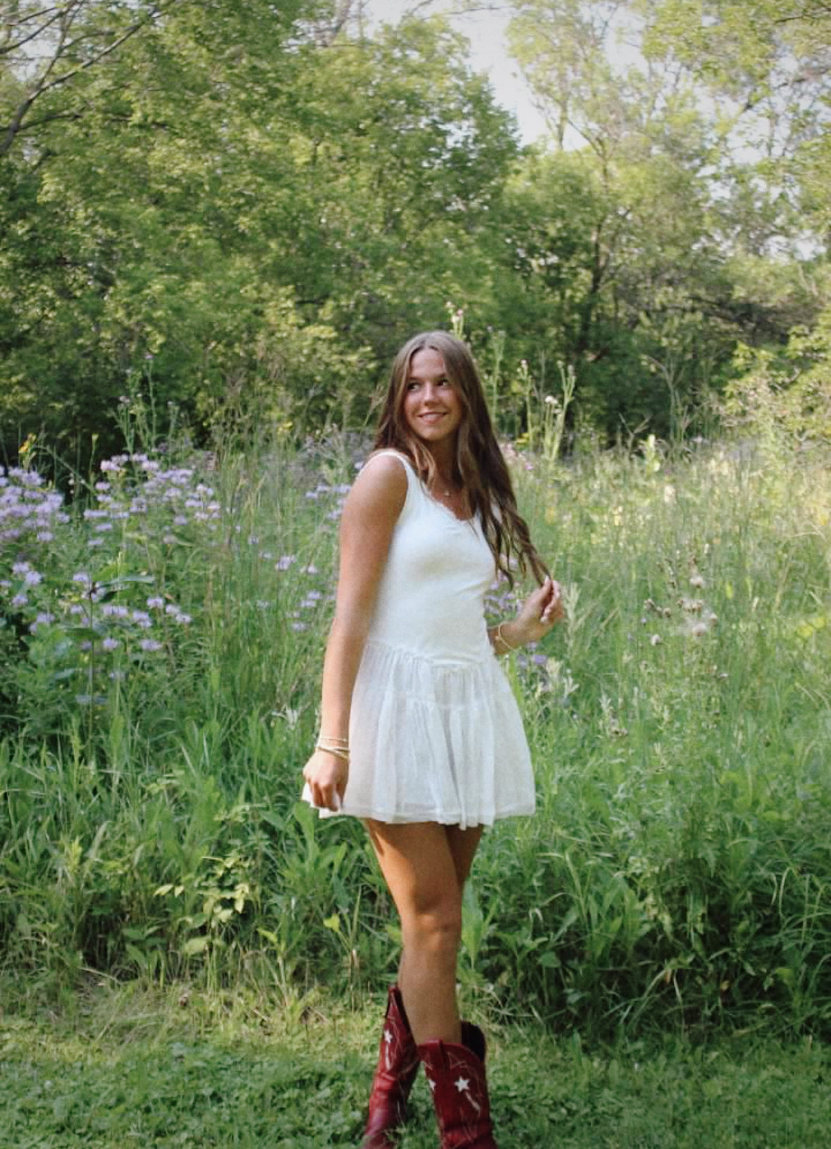 white drop waist dress