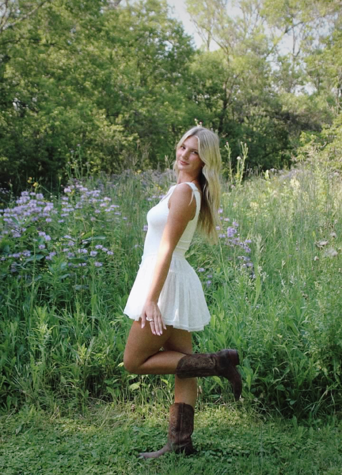 white drop waist dress