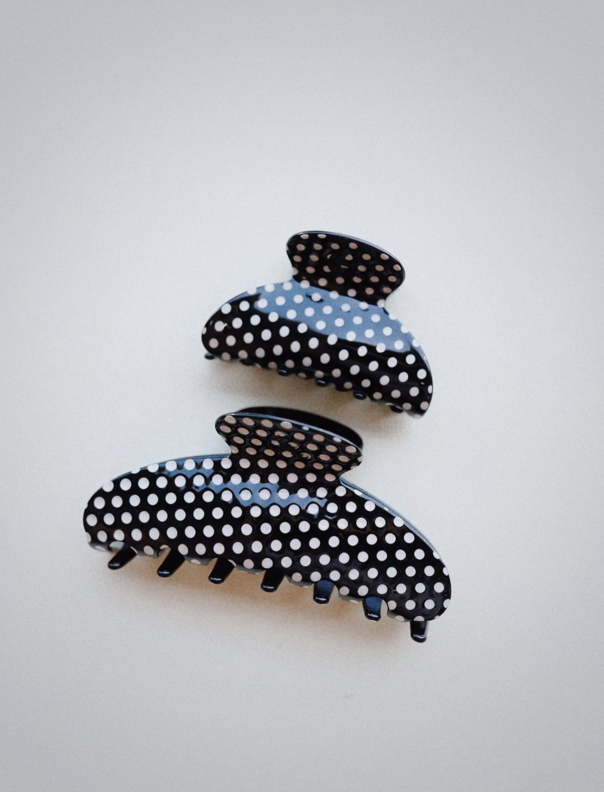 black and white polkadot hair clip