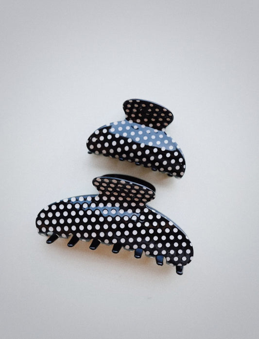 black and white polkadot hair clip